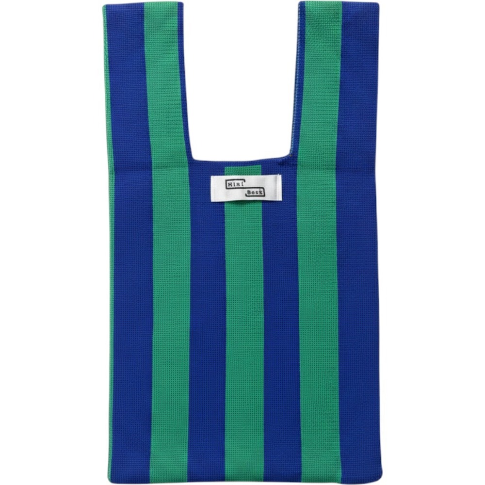 Mini Back Knit Tote Bag Blue Green Vertical Stripe Reusable Shopper Small